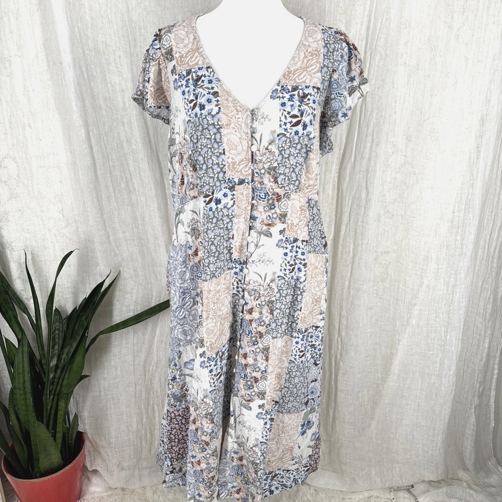 Cottagecore Patchwork Midi Dress XL Boho Chic 90s Butter Mom Country Floral